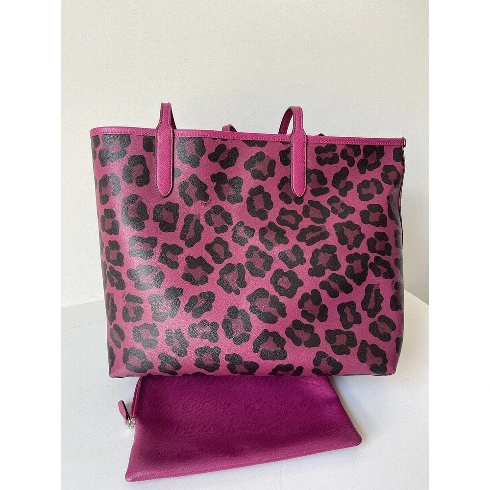 SOLD Coach Tote Bag Pink Purse + Matching Wristlet Cheeta Print Vegan Leather - Picture 9 of 10